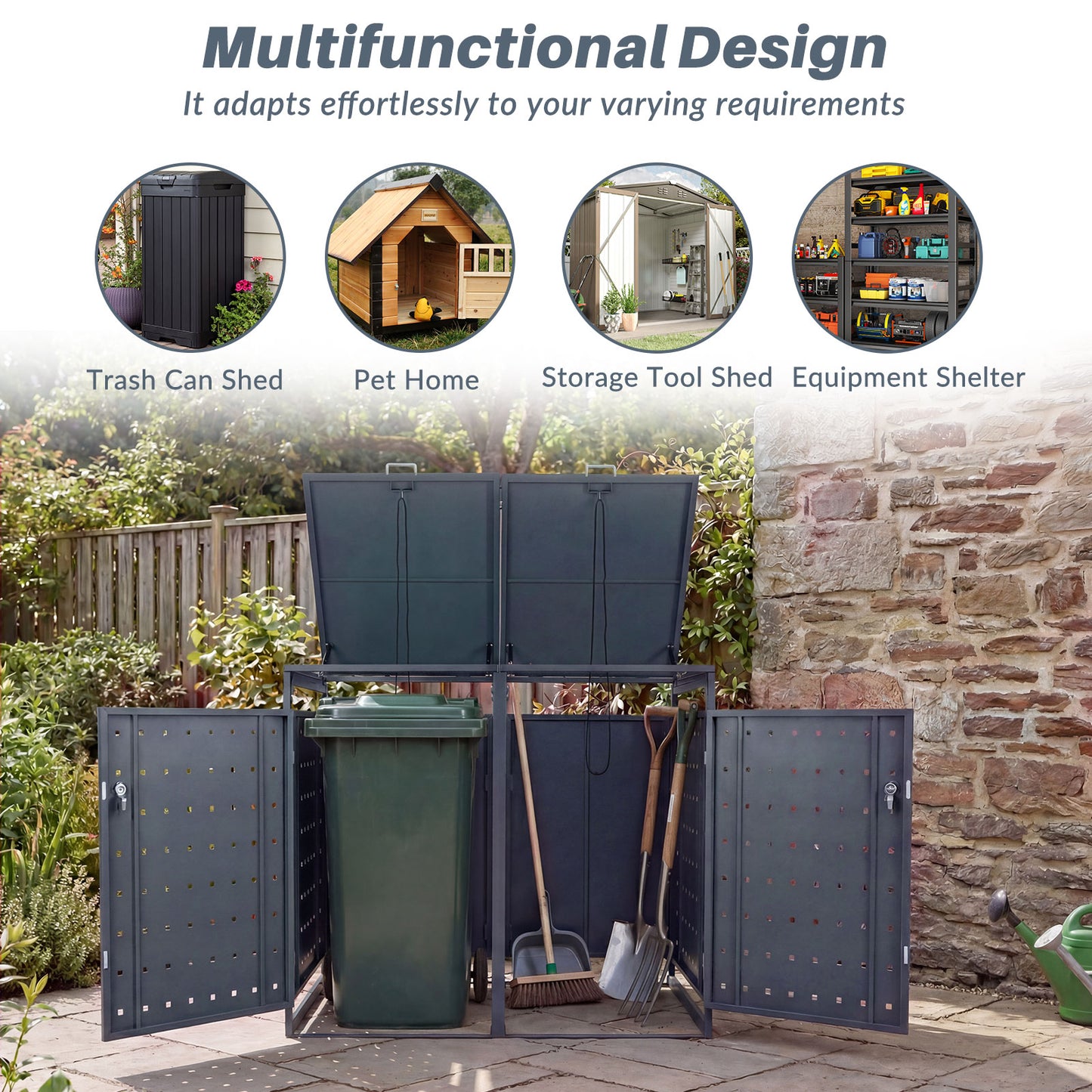Outdoor Metal Garbage Bin Storage Shed for 2 Trash Cans Double Trash Can Enclosure, Gray Sheds & Outdoor Storage at Gallery Canada