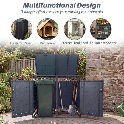 Outdoor Metal Garbage Bin Storage Shed for 2 Trash Cans Double Trash Can Enclosure, Gray Sheds & Outdoor Storage at Gallery Canada