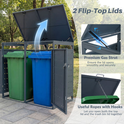 Outdoor Metal Garbage Bin Storage Shed for 2 Trash Cans Double Trash Can Enclosure, Gray Sheds & Outdoor Storage at Gallery Canada