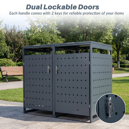 Outdoor Metal Garbage Bin Storage Shed for 2 Trash Cans Double Trash Can Enclosure, Gray Sheds & Outdoor Storage at Gallery Canada