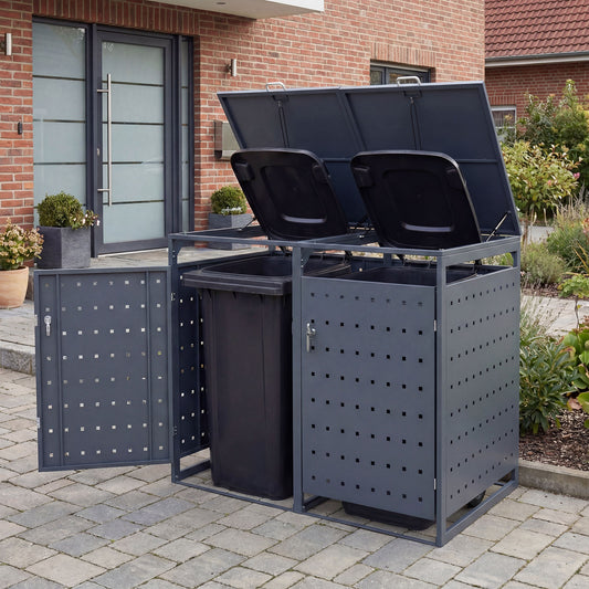 Outdoor Metal Garbage Bin Storage Shed for 2 Trash Cans Double Trash Can Enclosure, Gray Sheds & Outdoor Storage Gray at Gallery Canada