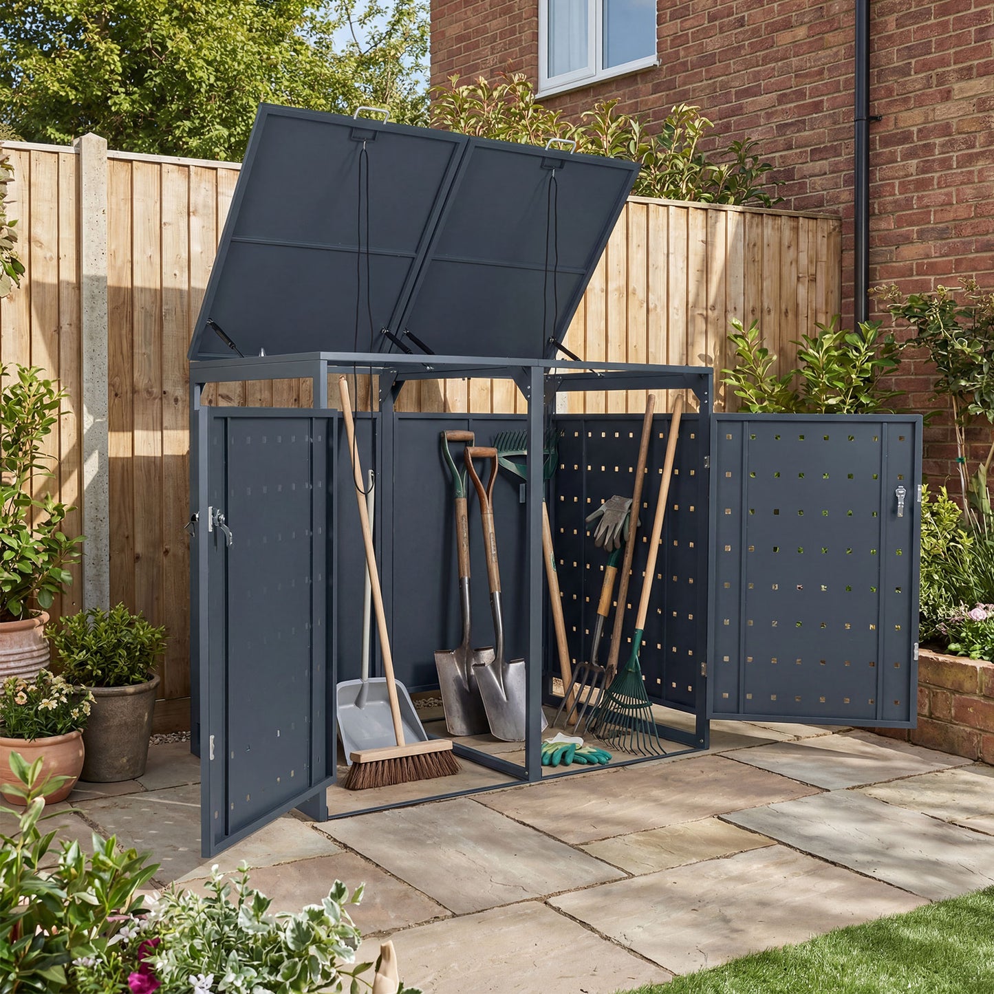 Outdoor Metal Garbage Bin Storage Shed for 2 Trash Cans Double Trash Can Enclosure, Gray Sheds & Outdoor Storage at Gallery Canada