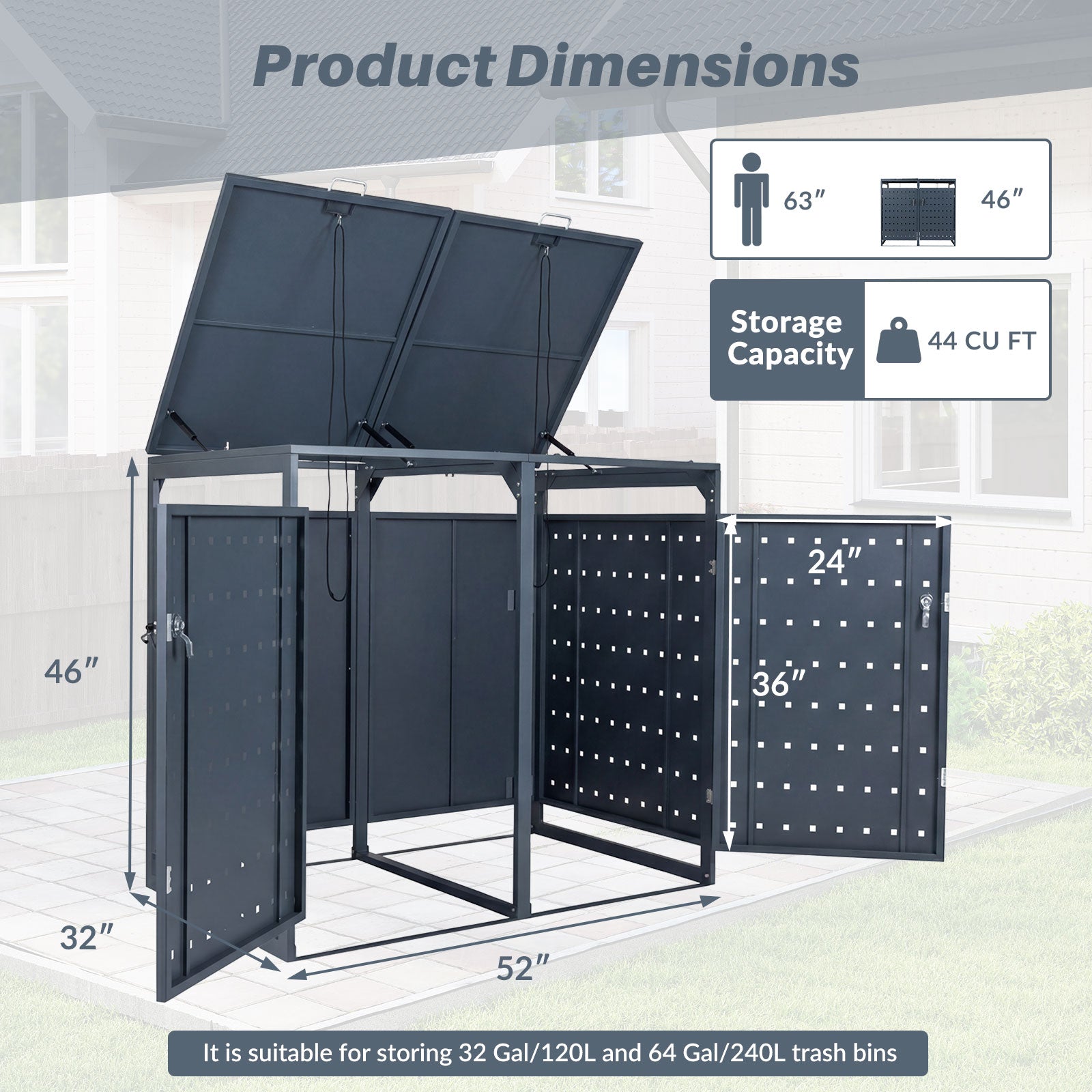 Outdoor Metal Garbage Bin Storage Shed for 2 Trash Cans Double Trash Can Enclosure, Gray Sheds & Outdoor Storage at Gallery Canada