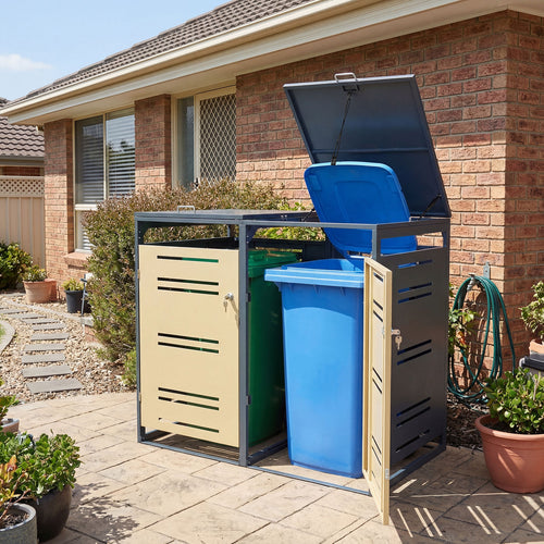 Outdoor Metal Garbage Bin Storage Shed, Yellow