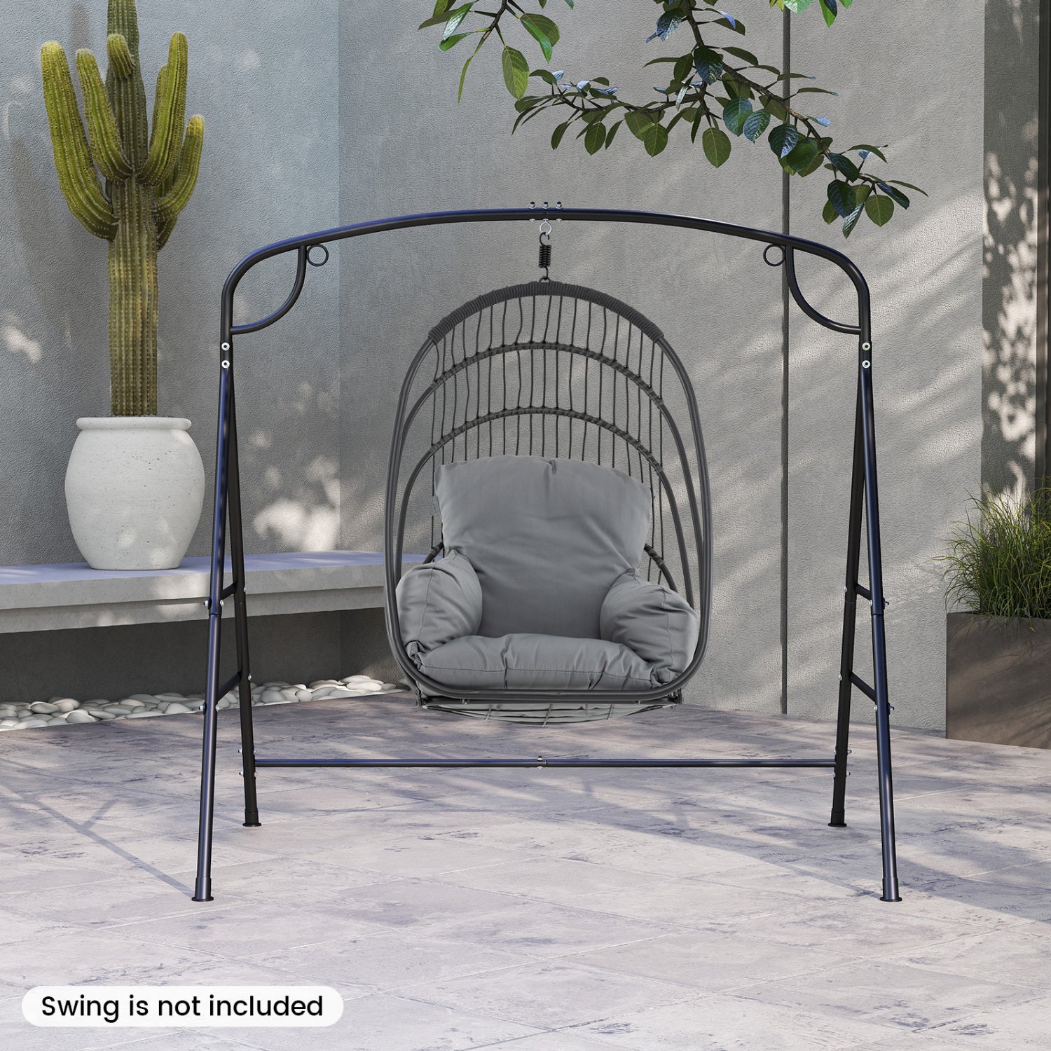 Outdoor Metal Swing Stand, 4 Support Bars, 2 Hanging Ways, Black Porch Swings at Gallery Canada