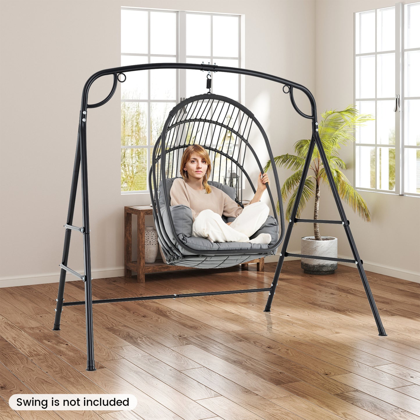 Outdoor Metal Swing Stand, 4 Support Bars, 2 Hanging Ways, Black Porch Swings at Gallery Canada