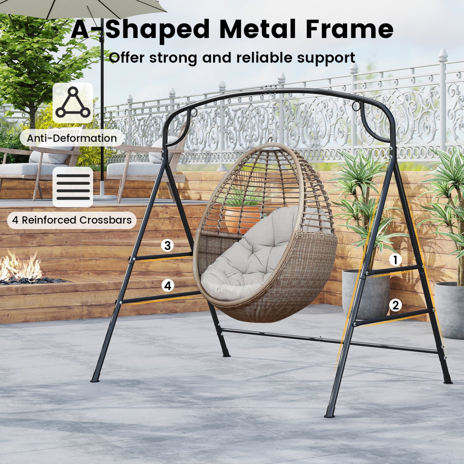 Outdoor Metal Swing Stand, 4 Support Bars, 2 Hanging Ways, Black Porch Swings at Gallery Canada