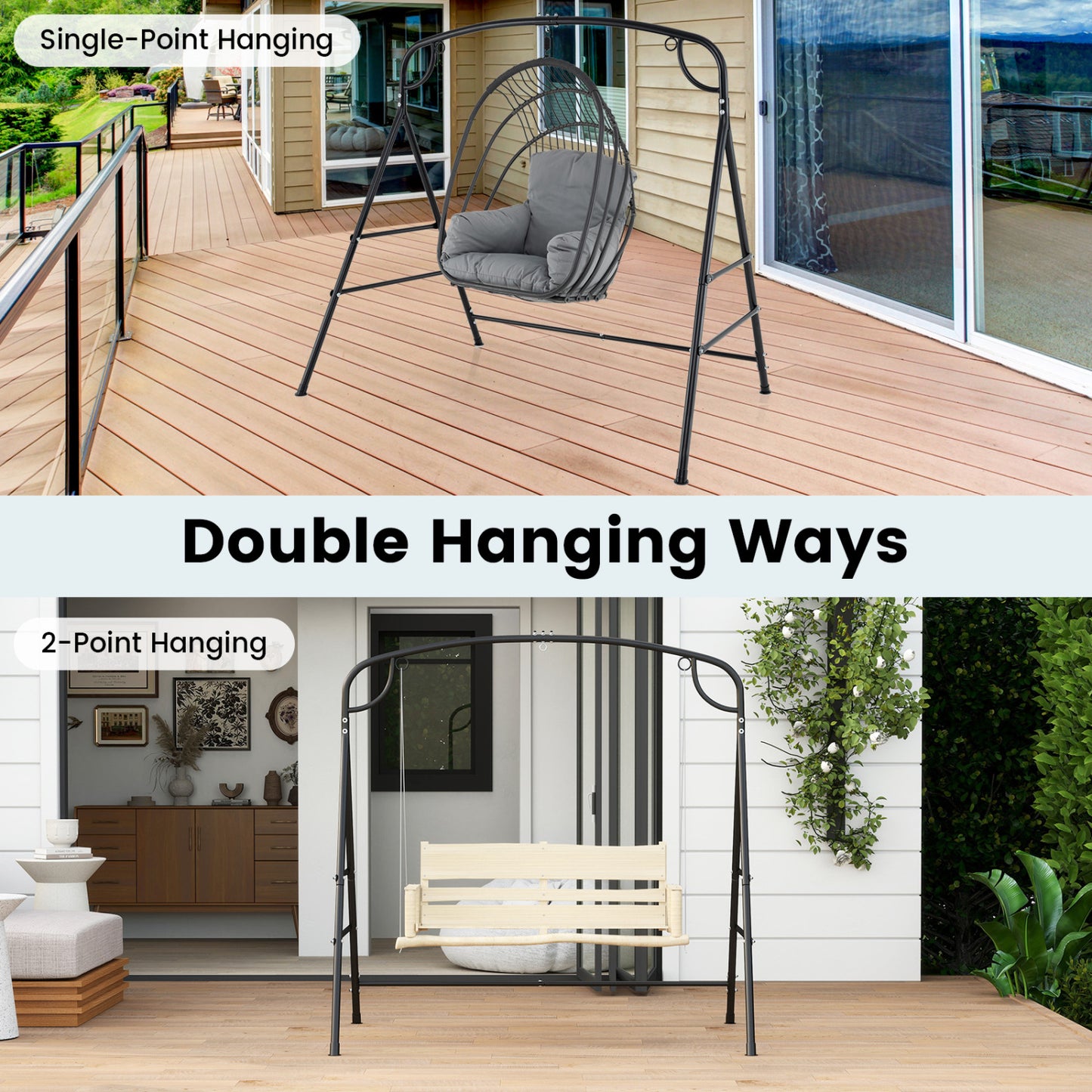 Outdoor Metal Swing Stand, 4 Support Bars, 2 Hanging Ways, Black Porch Swings at Gallery Canada