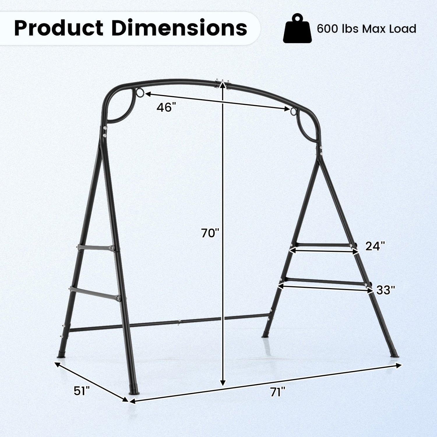 Outdoor Metal Swing Stand, 4 Support Bars, 2 Hanging Ways, Black Porch Swings at Gallery Canada
