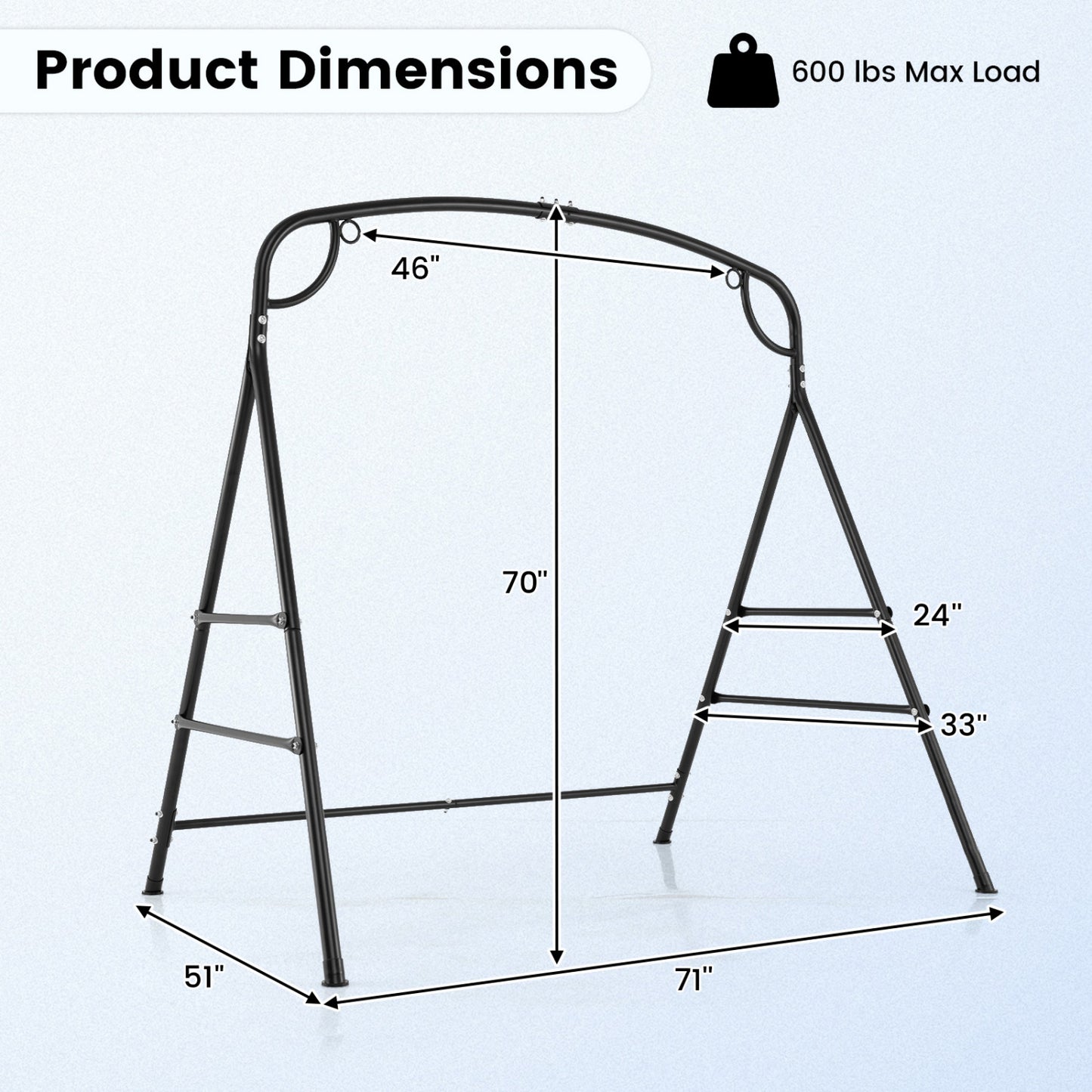Outdoor Metal Swing Stand, 4 Support Bars, 2 Hanging Ways, Black Porch Swings at Gallery Canada