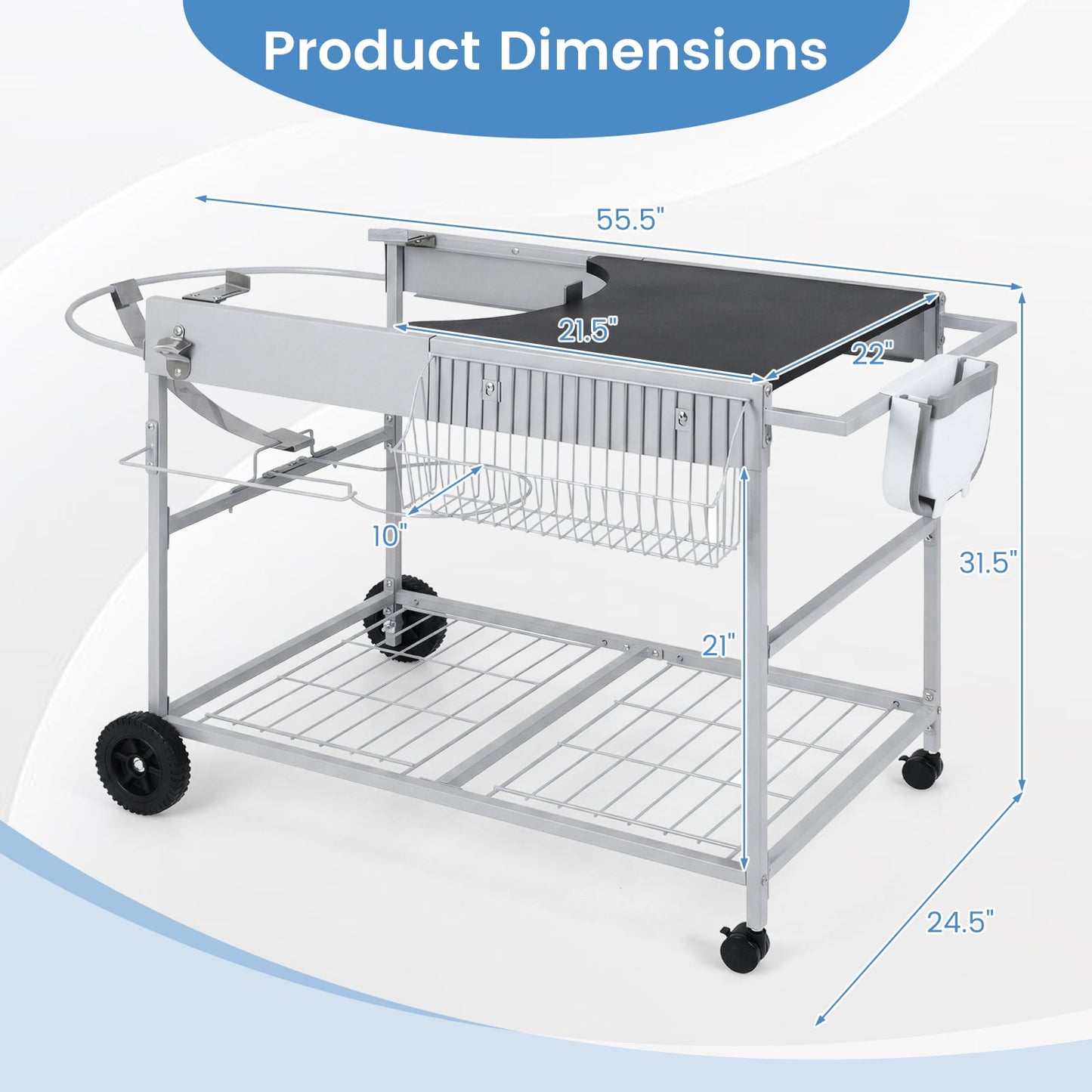 Outdoor Movable Grill Table, 18/22 Inch, Black Outdoor Grills at Gallery Canada