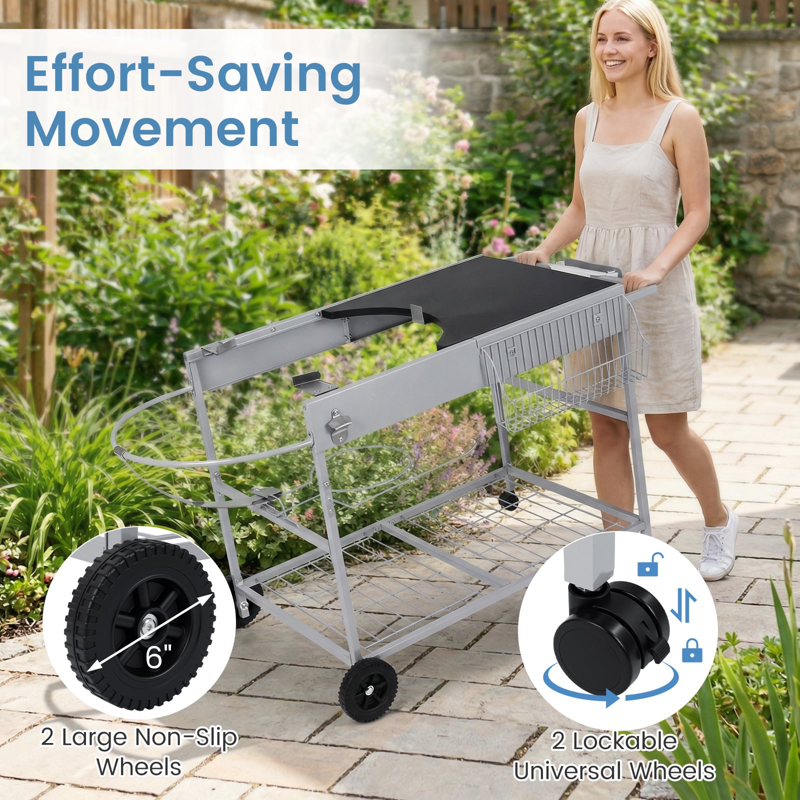 Outdoor Movable Grill Table, 18/22 Inch, Black Outdoor Grills at Gallery Canada