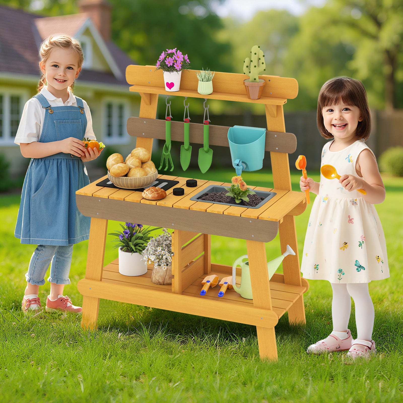 Outdoor Mud Kitchen for Kids Wooden Play Kitchen Toy for Boys Girls Aged 3-8, Yellow Play Kitchen Sets at Gallery Canada