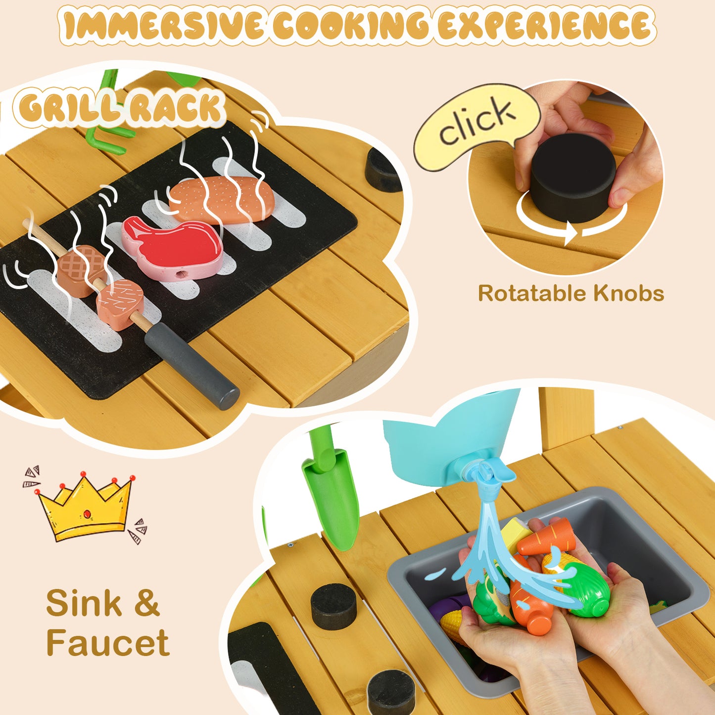 Outdoor Mud Kitchen for Kids Wooden Play Kitchen Toy for Boys Girls Aged 3-8, Yellow Play Kitchen Sets at Gallery Canada