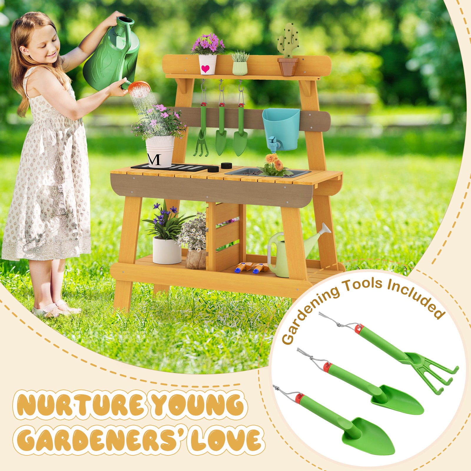 Outdoor Mud Kitchen for Kids Wooden Play Kitchen Toy for Boys Girls Aged 3-8, Yellow Play Kitchen Sets at Gallery Canada