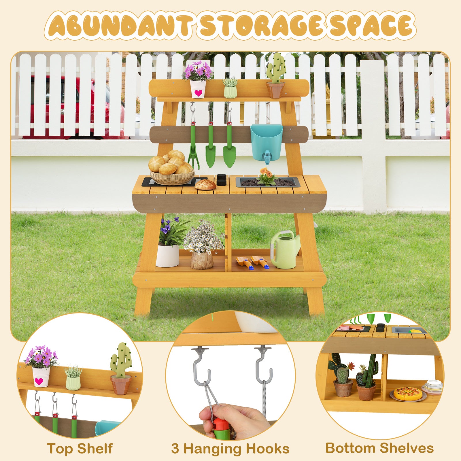 Outdoor Mud Kitchen for Kids Wooden Play Kitchen Toy for Boys Girls Aged 3-8, Yellow Play Kitchen Sets at Gallery Canada