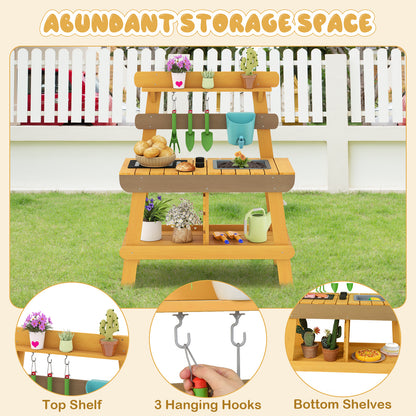 Outdoor Mud Kitchen for Kids Wooden Play Kitchen Toy for Boys Girls Aged 3-8, Yellow Play Kitchen Sets at Gallery Canada