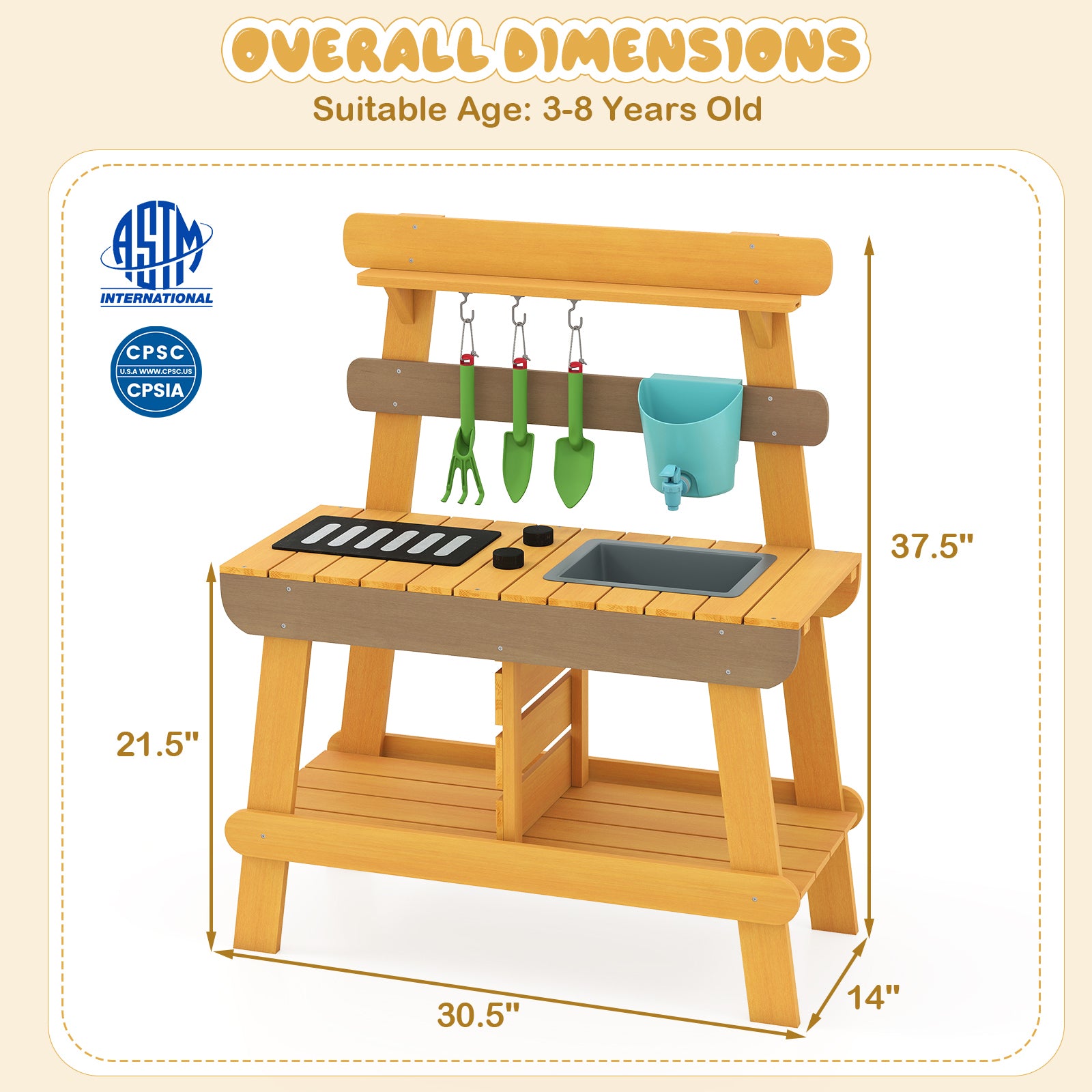 Outdoor Mud Kitchen for Kids Wooden Play Kitchen Toy for Boys Girls Aged 3-8, Yellow Play Kitchen Sets at Gallery Canada