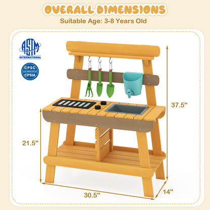Outdoor Mud Kitchen for Kids Wooden Play Kitchen Toy for Boys Girls Aged 3-8, Yellow Play Kitchen Sets at Gallery Canada