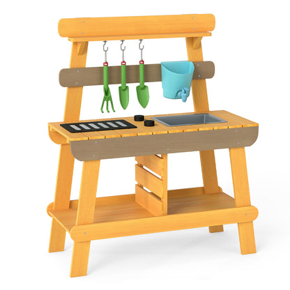 Outdoor Mud Kitchen for Kids Wooden Play Kitchen Toy for Boys Girls Aged 3-8, Yellow Play Kitchen Sets Yellow at Gallery Canada
