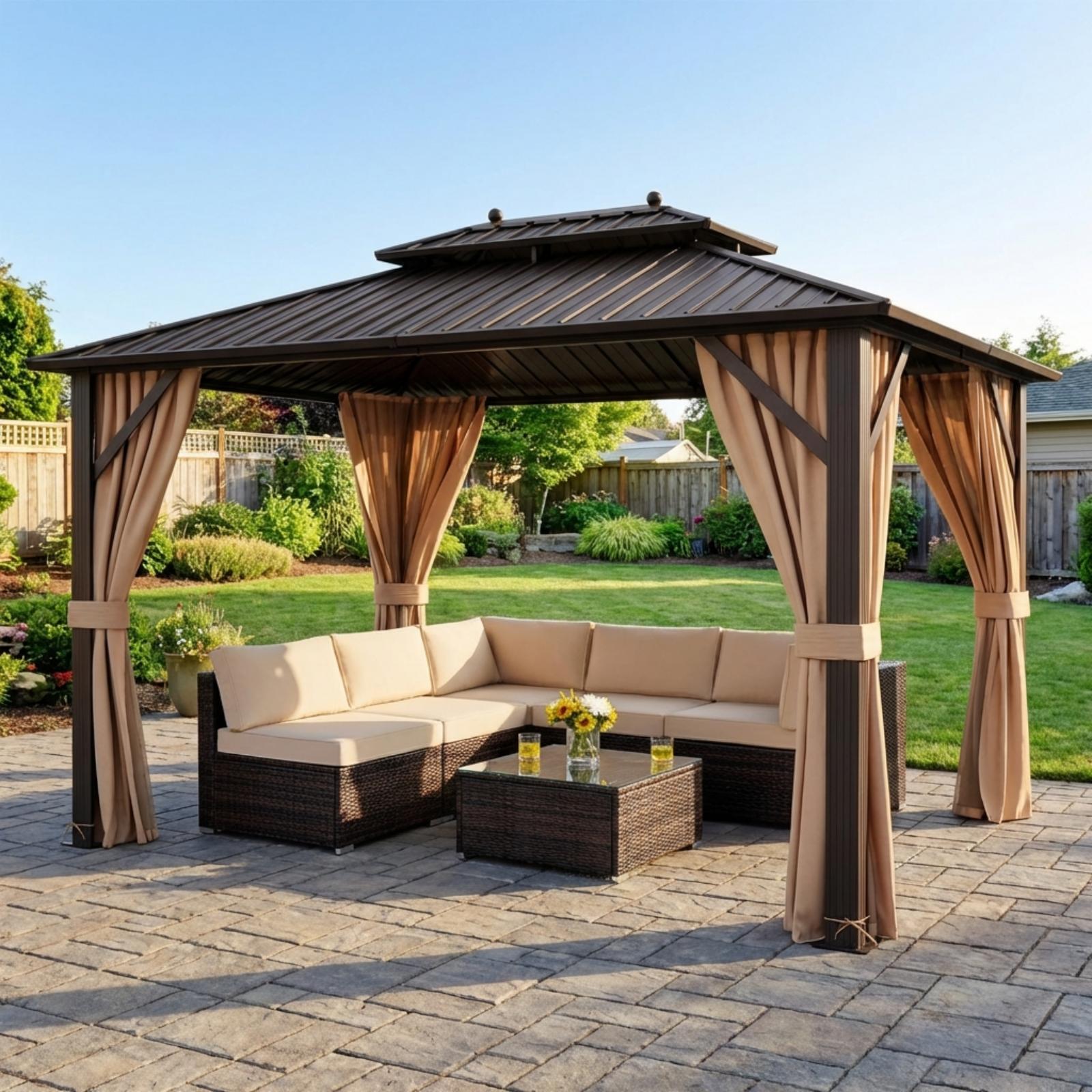 All-Weather Rattan Seating Set with Hardtop Gazebo Outdoor & Patio Furniture at Gallery Canada