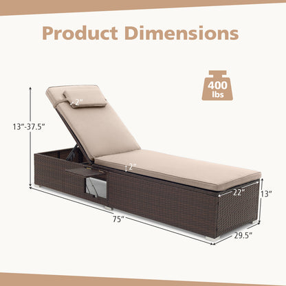 PE Rattan Chaise Lounge, 6-Position Adjustable Backrest, Brown