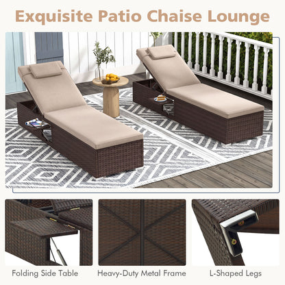 PE Rattan Chaise Lounge, 6-Position Adjustable Backrest, Brown