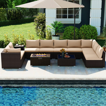 Outdoor PE Rattan Conversation Set with 32” Propane Fire Pit Table and Tank Holder, Beige Patio Conversation Sets at Gallery Canada