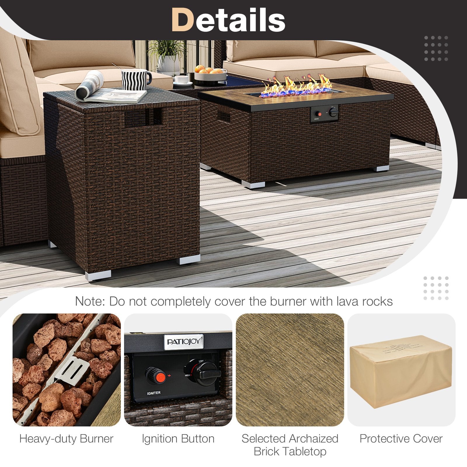 Outdoor PE Rattan Conversation Set with 32” Propane Fire Pit Table and Tank Holder, Beige Patio Conversation Sets at Gallery Canada