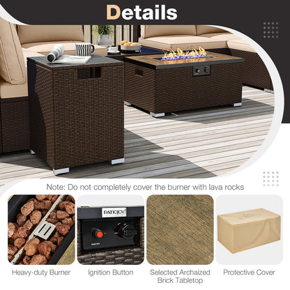 Outdoor PE Rattan Conversation Set with 32” Propane Fire Pit Table and Tank Holder, Beige Patio Conversation Sets at Gallery Canada