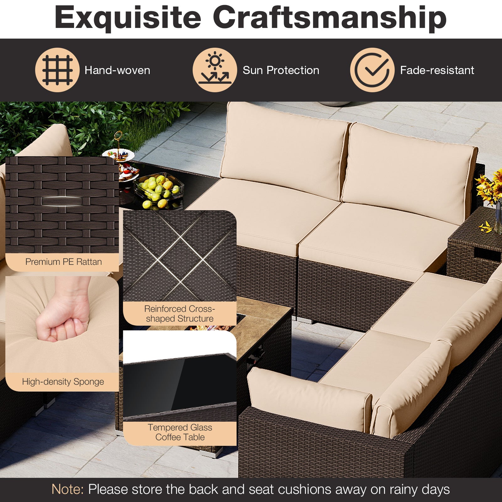 Outdoor PE Rattan Conversation Set with 32” Propane Fire Pit Table and Tank Holder, Beige Patio Conversation Sets at Gallery Canada