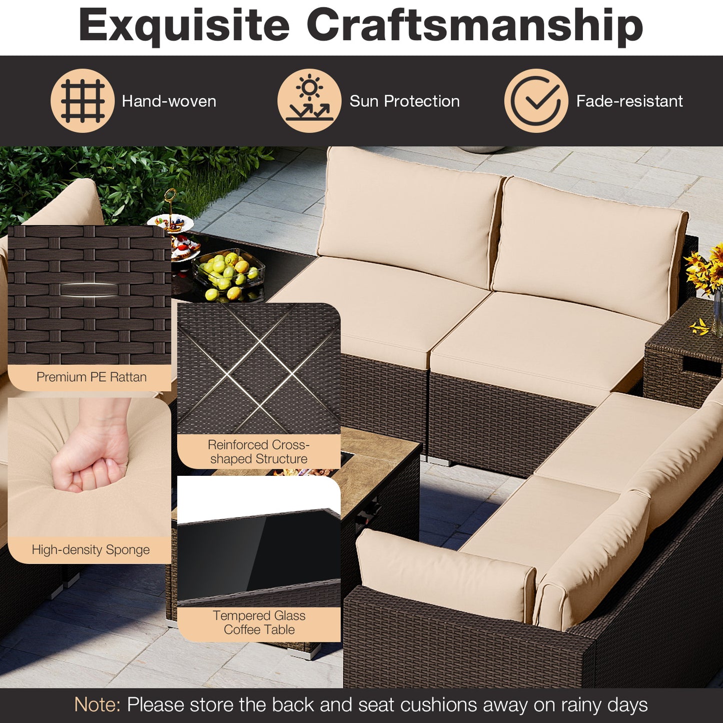 Outdoor PE Rattan Conversation Set with 32” Propane Fire Pit Table and Tank Holder, Beige Patio Conversation Sets at Gallery Canada