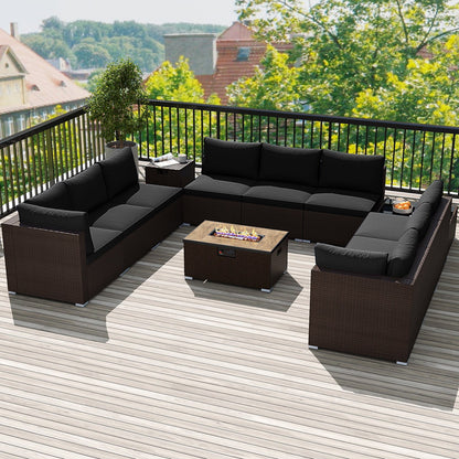 Outdoor PE Rattan Conversation Set with 32” Propane Fire Pit Table and Tank Holder, Black Patio Conversation Sets at Gallery Canada