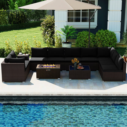 Outdoor PE Rattan Conversation Set with 32” Propane Fire Pit Table and Tank Holder, Black Patio Conversation Sets at Gallery Canada
