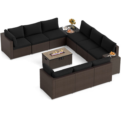 Outdoor Rattan Conversation Set, 32” Propane Fire Pit Table, Black Patio Conversation Sets at Gallery Canada