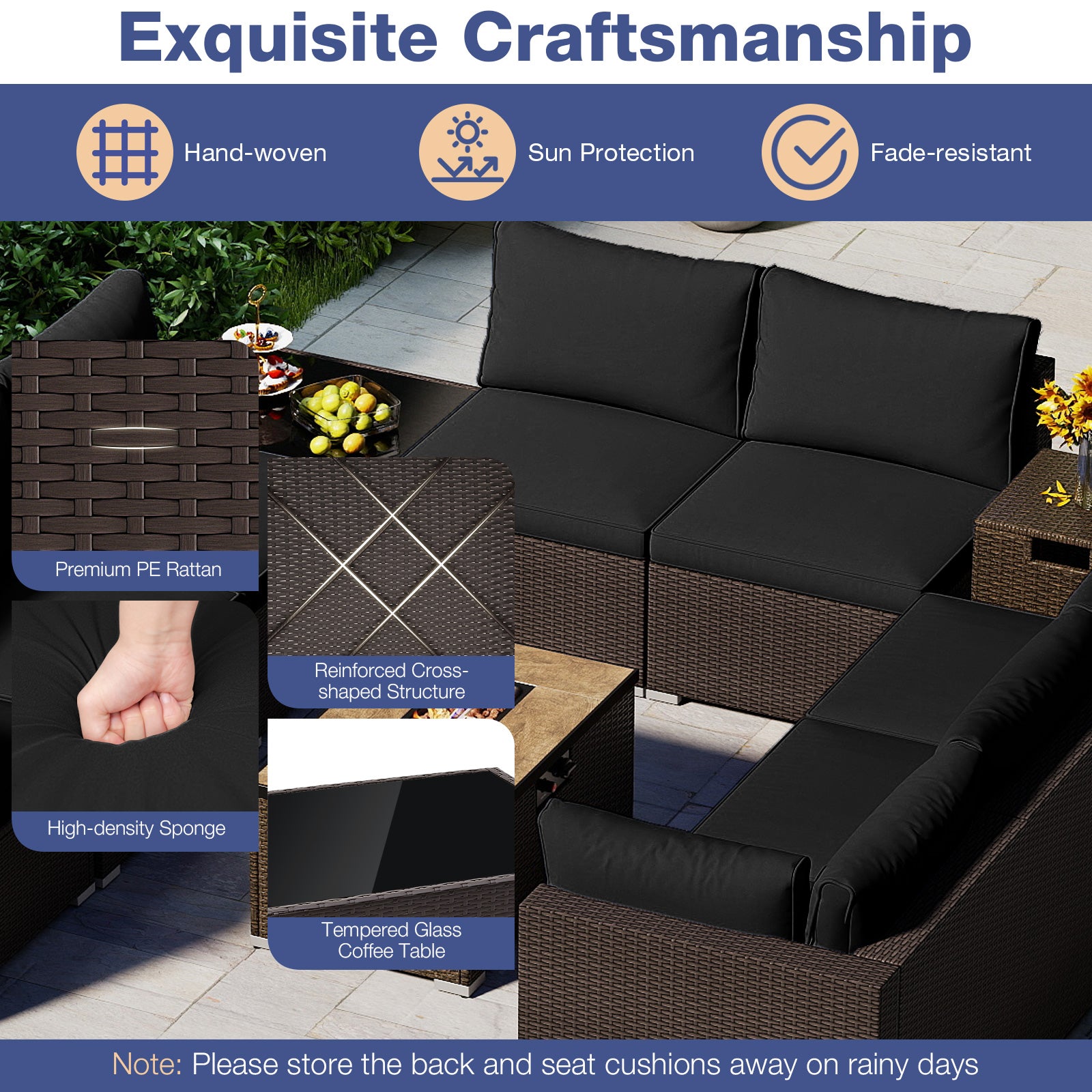 Outdoor PE Rattan Conversation Set with 32” Propane Fire Pit Table and Tank Holder, Black Patio Conversation Sets at Gallery Canada