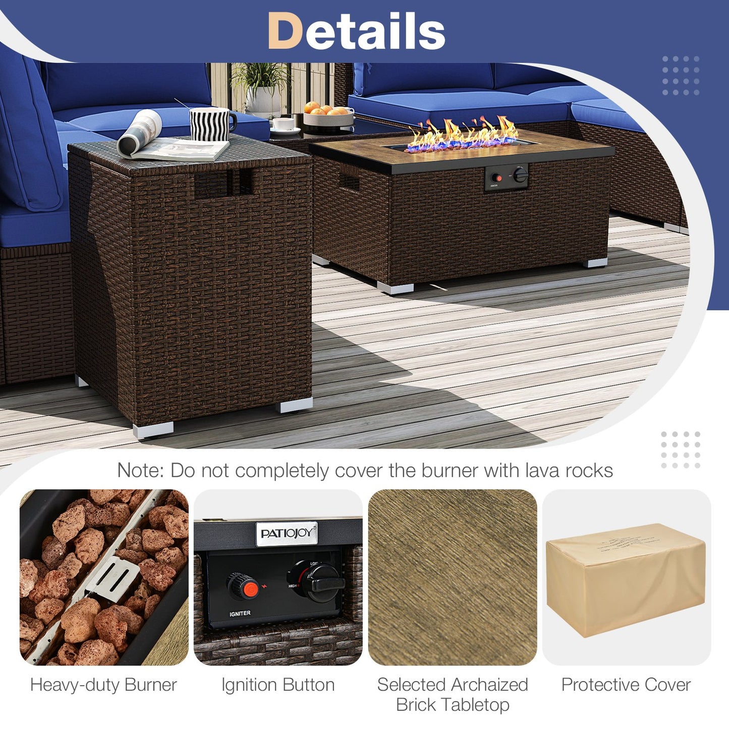 Outdoor PE Rattan Conversation Set with 32” Propane Fire Pit Table and Tank Holder, Navy Patio Conversation Sets at Gallery Canada