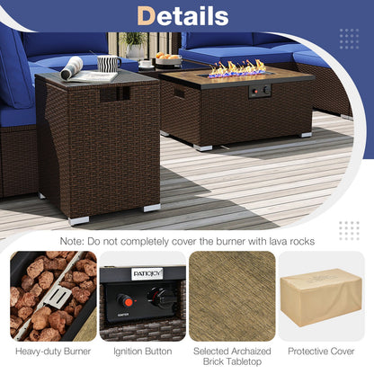 Outdoor PE Rattan Conversation Set with 32” Propane Fire Pit Table and Tank Holder, Navy Patio Conversation Sets at Gallery Canada