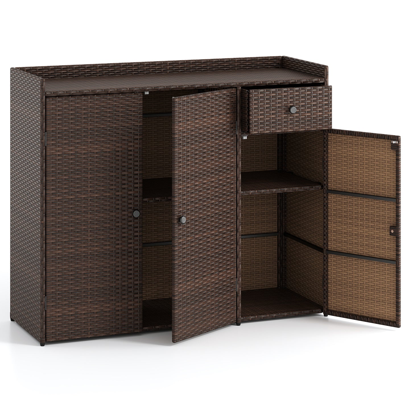 Outdoor PE Wicker Storage Cabinet, 3 Doors, For Deck Outdoor Storage & Garages at Gallery Canada