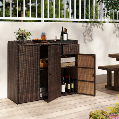 Outdoor PE Wicker Storage Cabinet, 3 Doors, For Deck Outdoor Storage & Garages at Gallery Canada