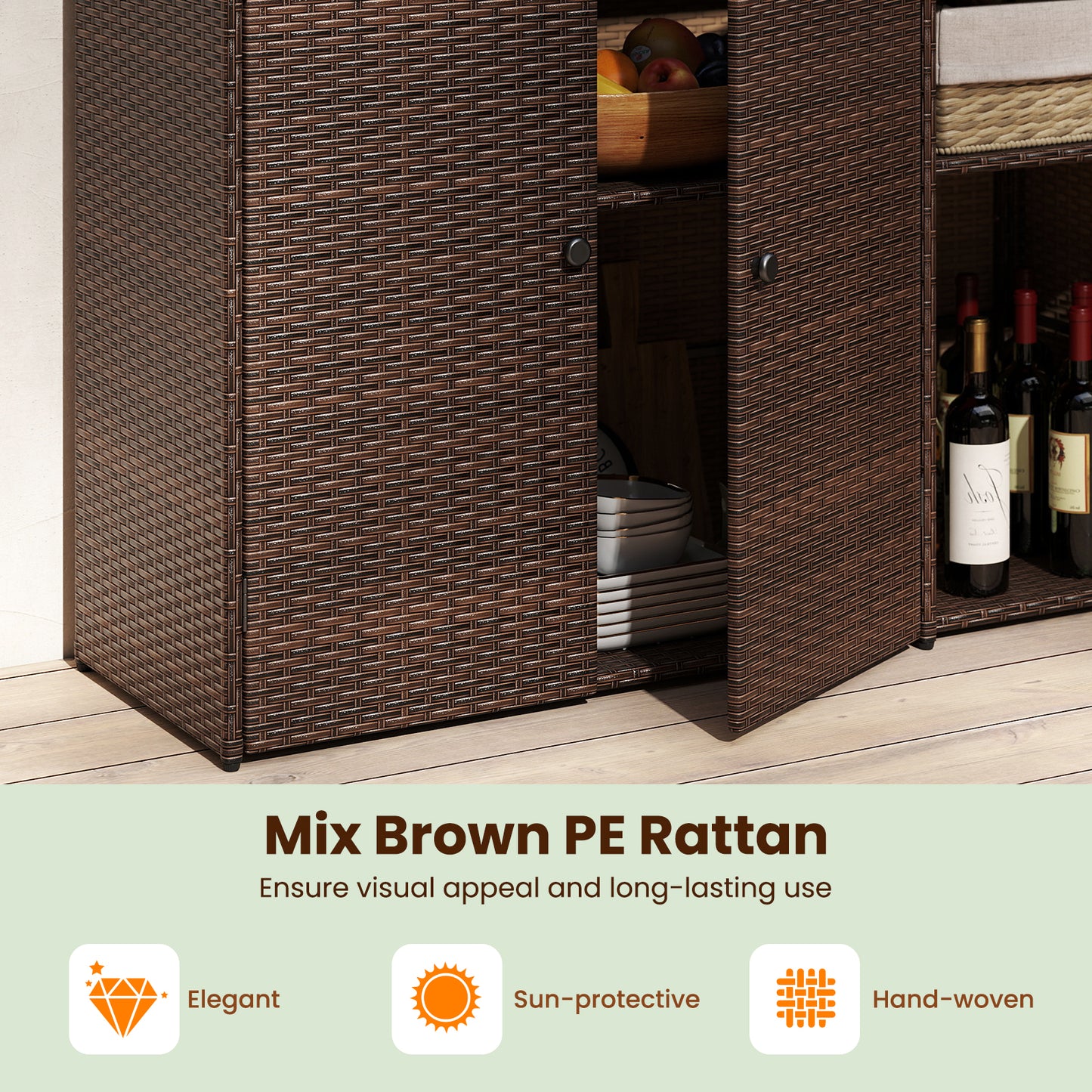 Outdoor PE Wicker Storage Cabinet, 3 Doors, For Deck Outdoor Storage & Garages at Gallery Canada