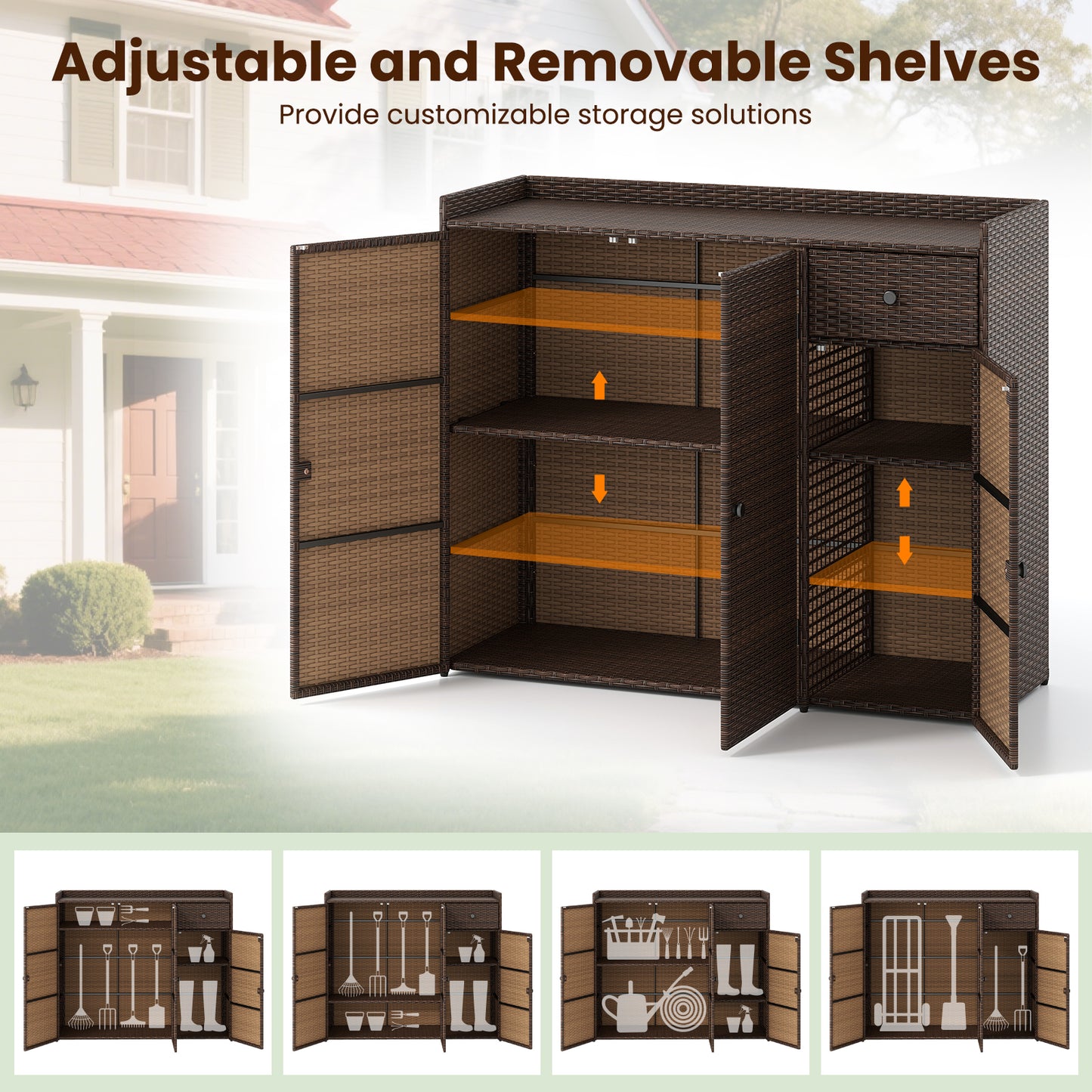 Outdoor PE Wicker Storage Cabinet, 3 Doors, For Deck Outdoor Storage & Garages at Gallery Canada