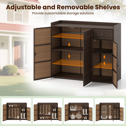 Outdoor PE Wicker Storage Cabinet, 3 Doors, For Deck Outdoor Storage & Garages at Gallery Canada