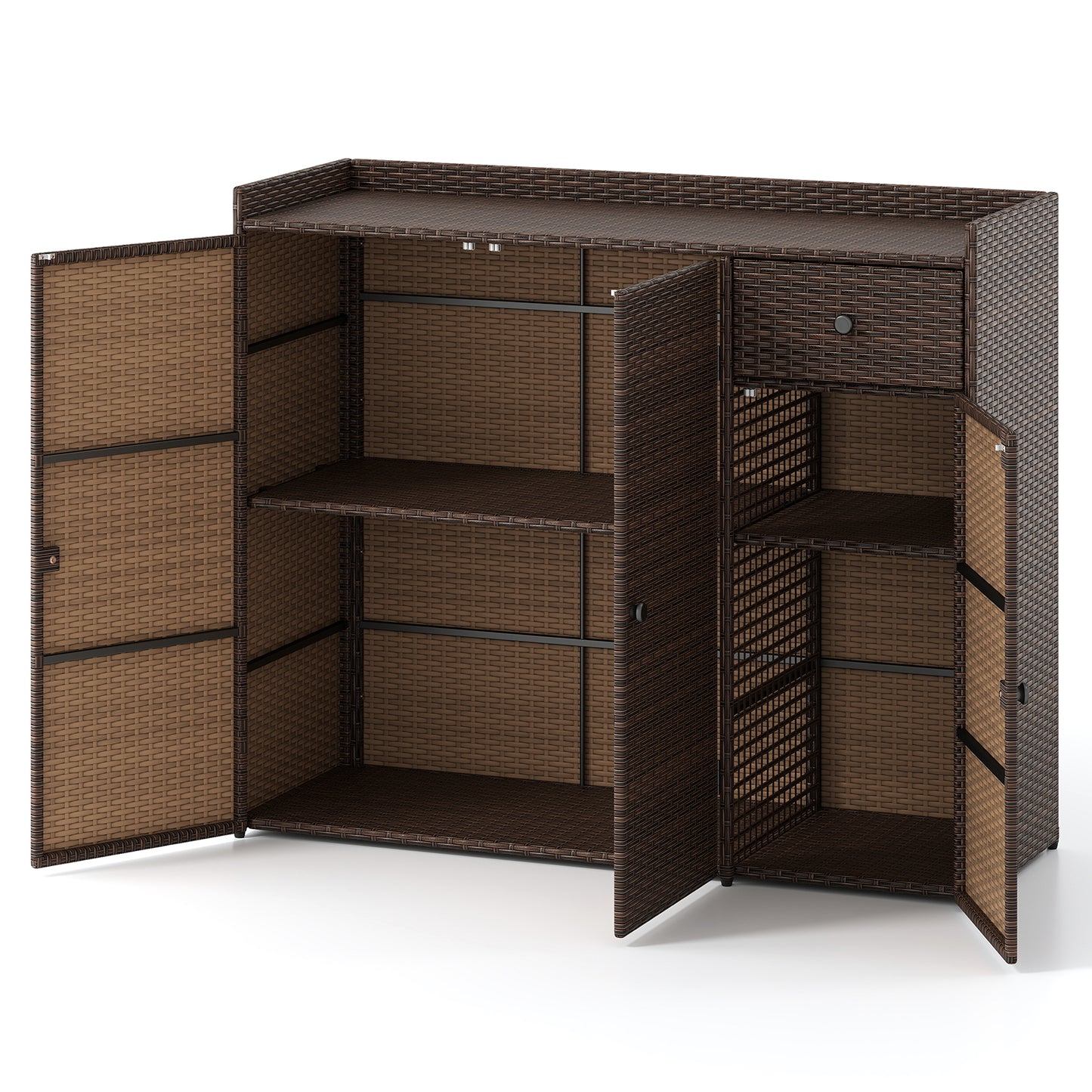 Outdoor PE Wicker Storage Cabinet, 3 Doors, For Deck Outdoor Storage & Garages at Gallery Canada