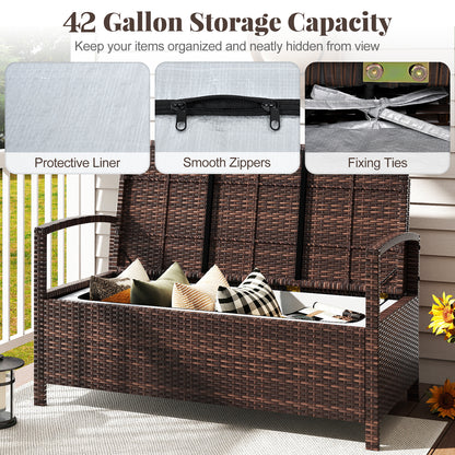Outdoor PE Wicker Storage Bench 2 Seater with Cushion and 42 Gallon Deck Box, Beige Outdoor Benches at Gallery Canada