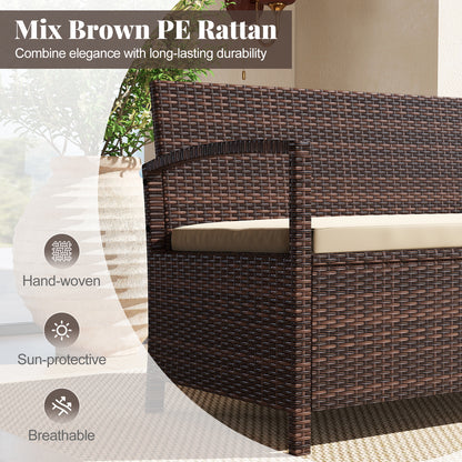 Outdoor PE Wicker Storage Bench 2 Seater with Cushion and 42 Gallon Deck Box, Beige Outdoor Benches at Gallery Canada
