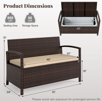 Outdoor PE Wicker Storage Bench 2 Seater with Cushion and 42 Gallon Deck Box, Beige Outdoor Benches at Gallery Canada