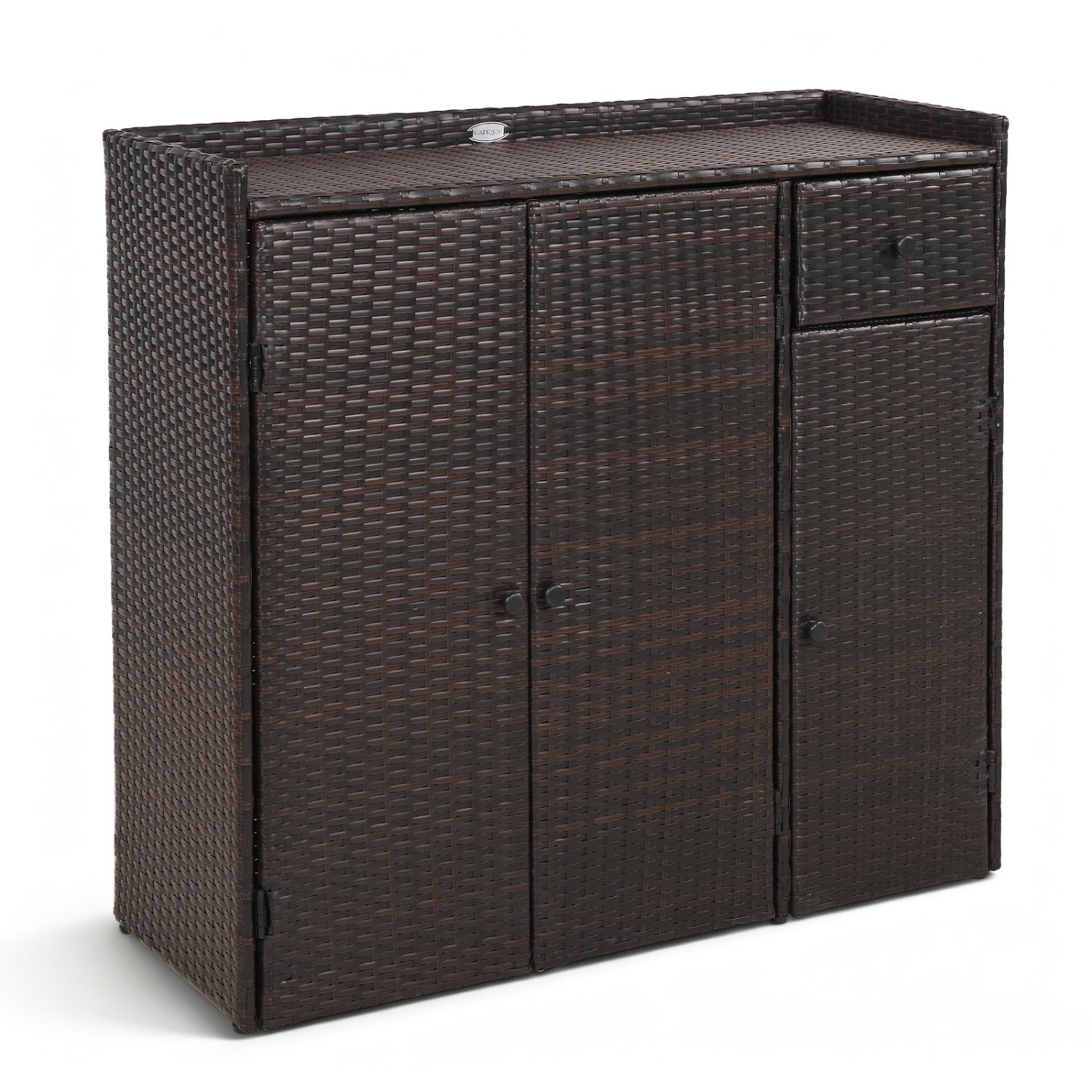 Outdoor PE Wicker Storage Cabinet with 3 Doors and Adjustable Shelves and Drawer, Brown Sheds & Outdoor Storage Brown at Gallery Canada