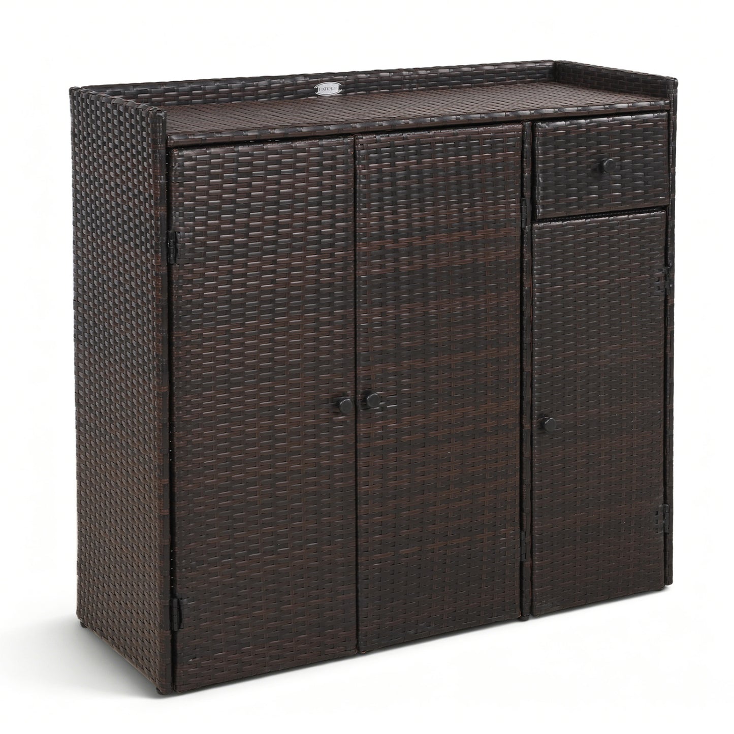 Outdoor PE Wicker Storage Cabinet with 3 Doors and Adjustable Shelves and Drawer, Brown Sheds & Outdoor Storage Brown at Gallery Canada