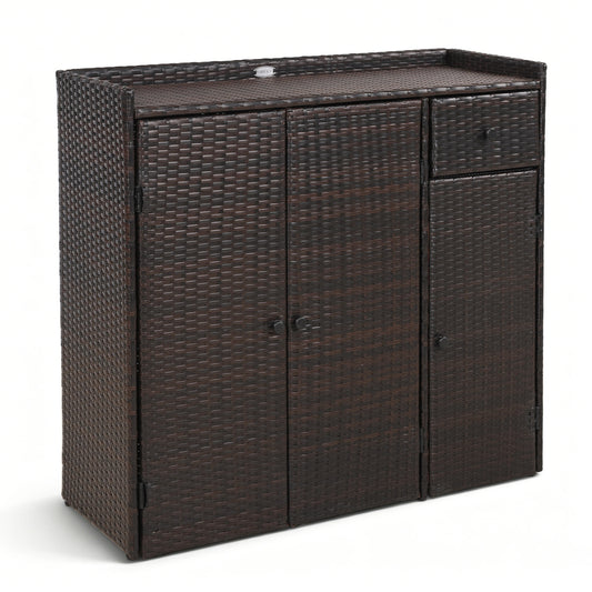 Outdoor PE Wicker Storage Cabinet with 3 Doors and Adjustable Shelves and Drawer, Brown Sheds & Outdoor Storage Brown at Gallery Canada